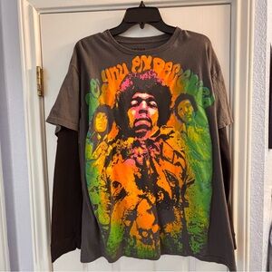 Jimi Hendrix Stone Free Graphic Print Thermal Sleeve Men's Shirt Sz L